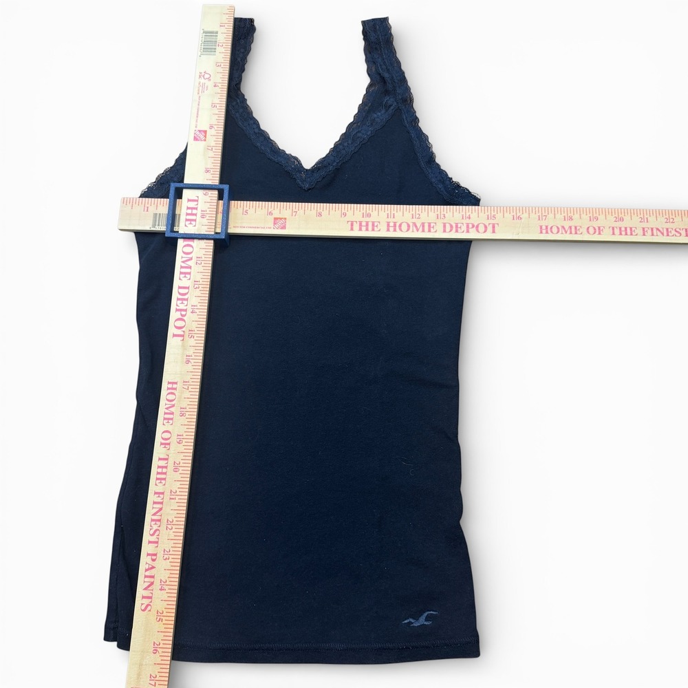 VTG Y2K Hollister Womens Navy Blue Lace Trim V-Neck Cami‎ Tank Top Size Large - Picture 4 of 6
